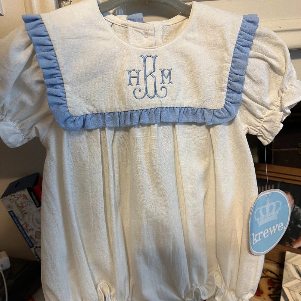 NWT Krewe Brand, Girls Cream and Blue Linen Bubble aBm